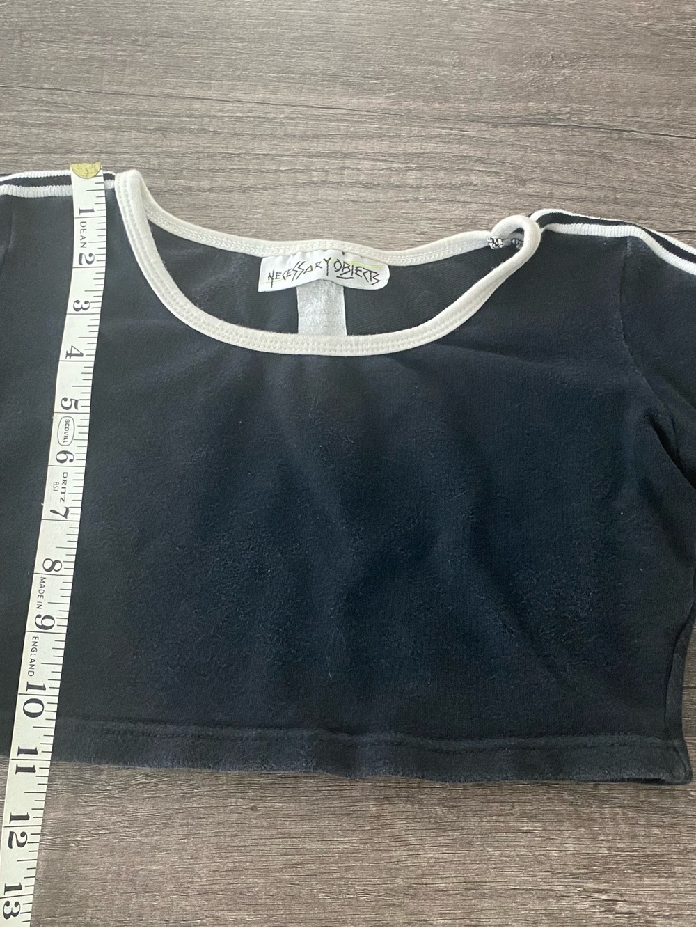 Necessary Objects Black Crop Top with White Trim